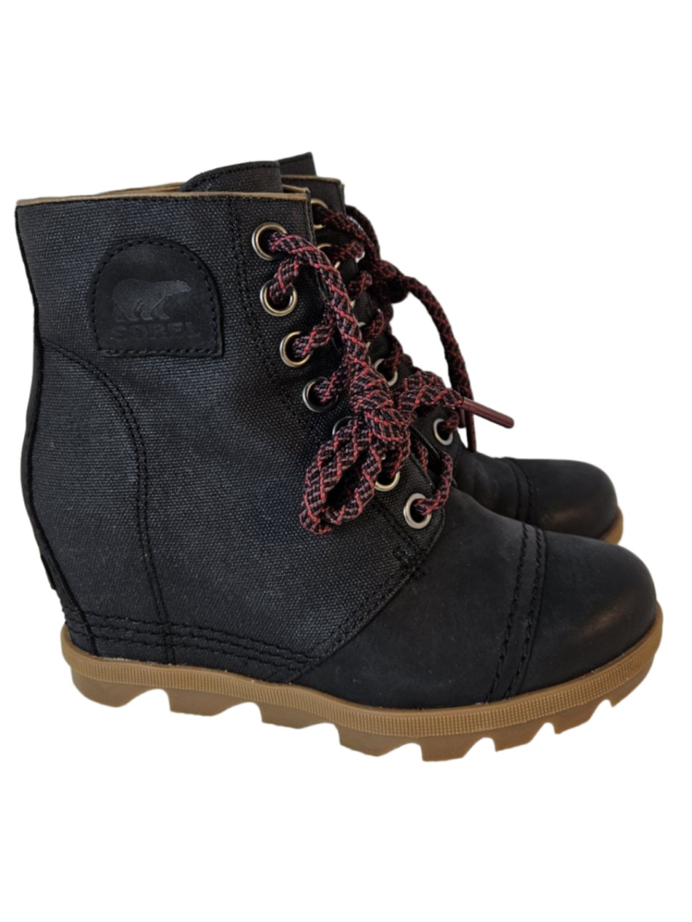 Sorel Joan of Arctic Wedge II PDX Black Boots Red Laces, Size 6
